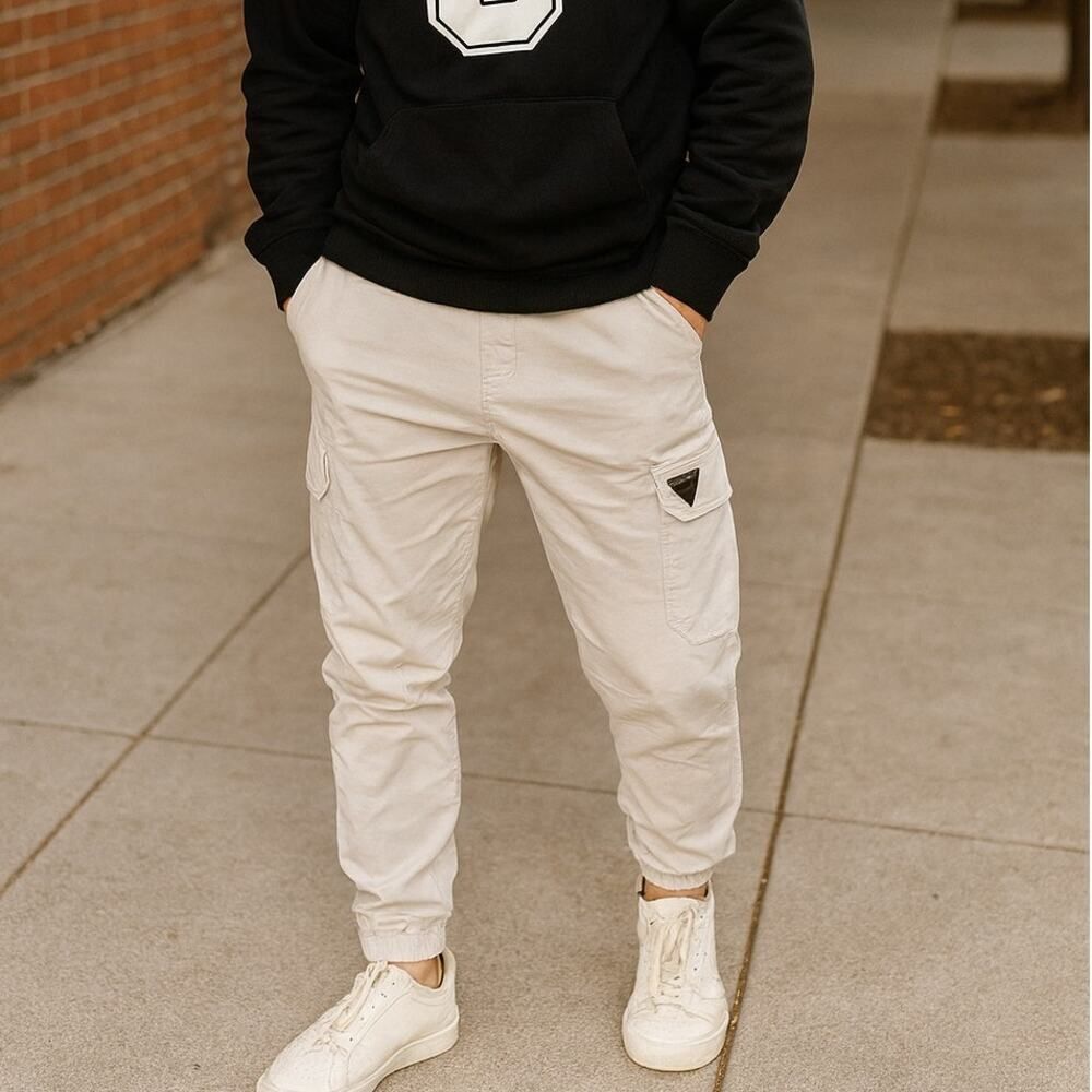 Benjamin Black Jogger Pants Beige Techwear Cargo Style Nylon Blend Sz S Y2K